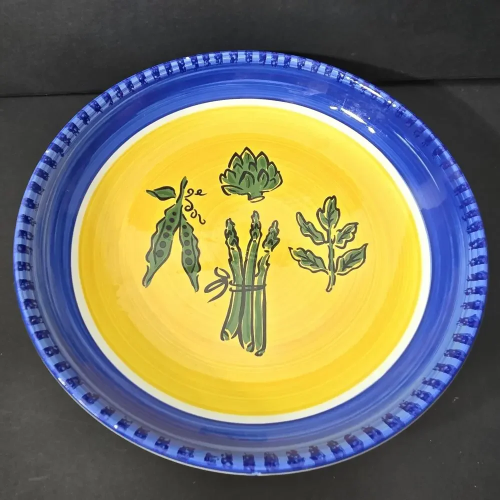 Riviera‎ Van Beers Large Serving Platter Painted Vegetables Blue & Yellow